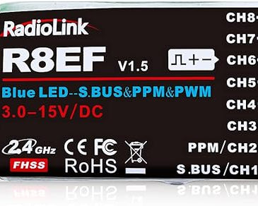 Radiolink R8EF RC Receiver 2.4 GHz SBUS/PPM/PWM 8 Channels Long Range up to 2000 m for Aeroplane Compatible with T8FB/T8S