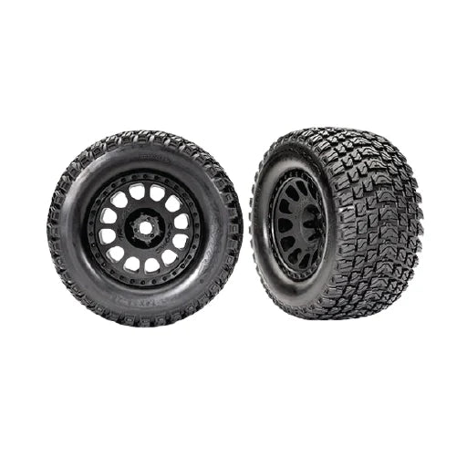 TraxxasTires & wheels, assembled, glued (XRT® Race black wheels, Sledgehammer® tires, foam inserts) (left & right)