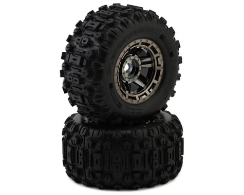 Tires & wheels, assembled, glued (black chrome wheels, belted Sledgehammer® All-Terrain tires, dual profile (2.9″ outer, 3.8″ inner), foam inserts) (2) (17mm splined) (TSM® rated)