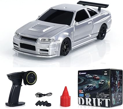 Remote Control Sports Car 1 43 Scale 2.4G Full Proportional RC Electric Mini Racing Drift Car Model with Lights Kit Silver Hobby Sportz LLC